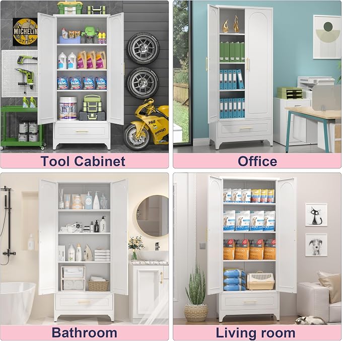 Pantry Kitchen Cabinet with Drawer, Metal Storage Cabinets with Doors and - Image 3