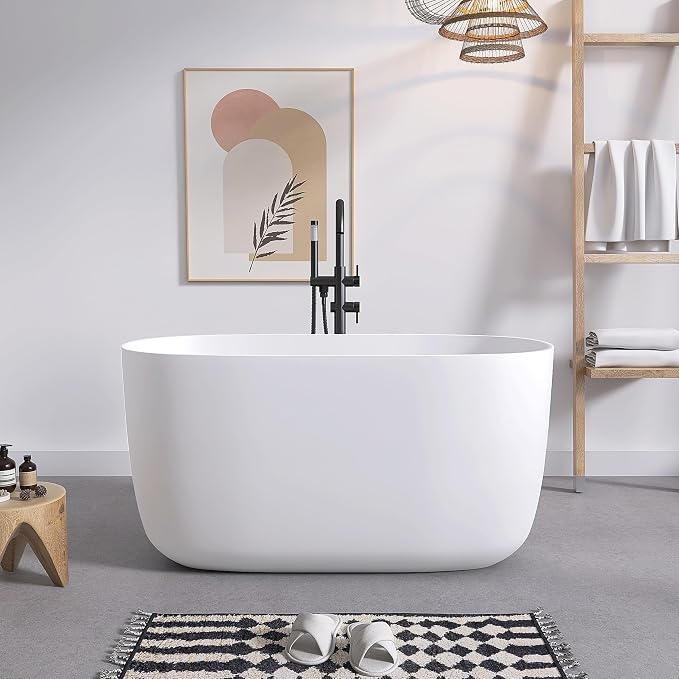 SJ STAR&JANE 47" Solid Surface Freestanding Bathtub Modern Stone Resin Oval by SJSTARJANE