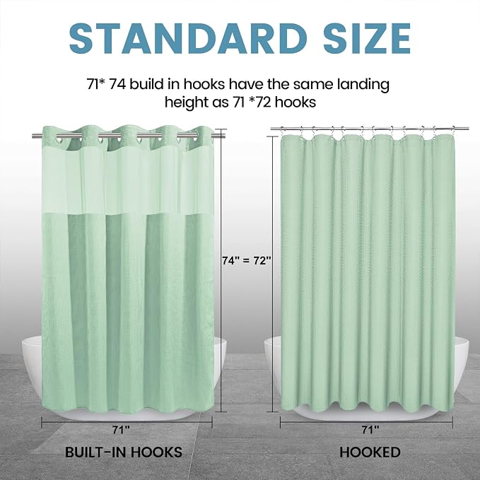 Mint Green No Hook Shower Curtain - Image 7