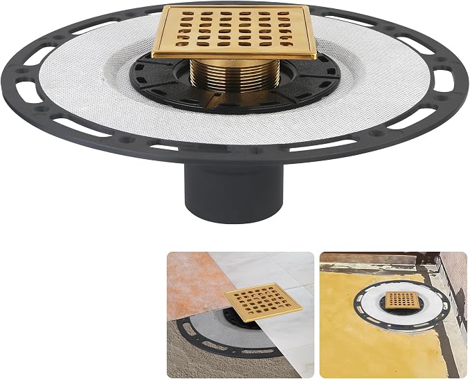 Square Shower Drain, 4-Inch Polished Gold Kit by Unknown