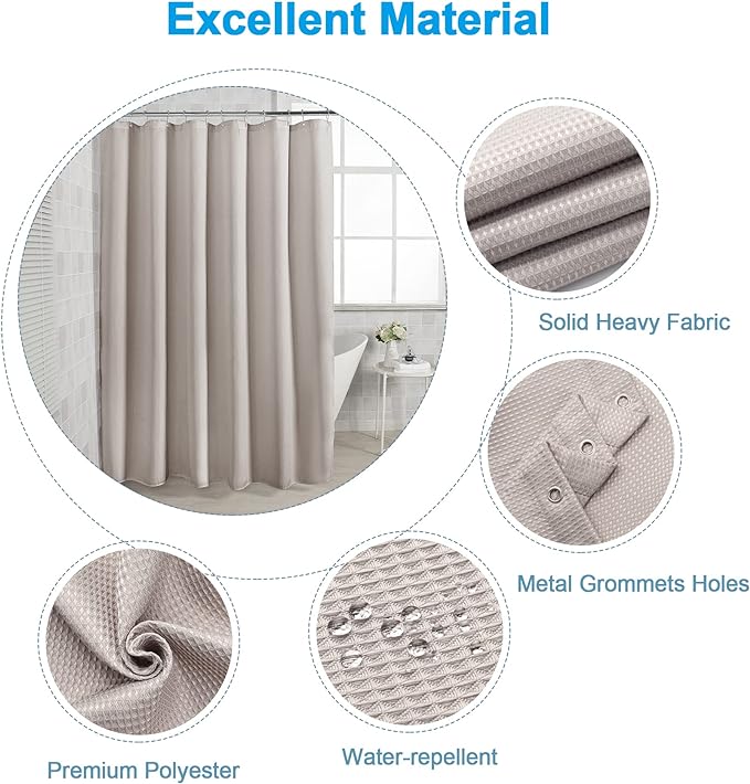 AmazerBath Waffle Shower Curtain 78 Inches Long, Khaki Shower Curtain Fabric - Image 3