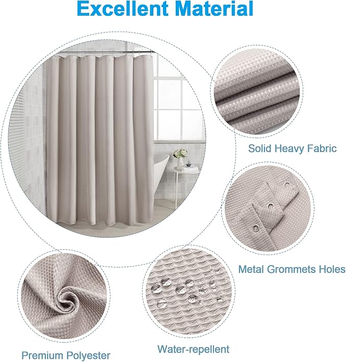 AmazerBath Waffle Shower Curtain Khaki, Stall Shower Curtain Tan, Hotel Quality - Image 4