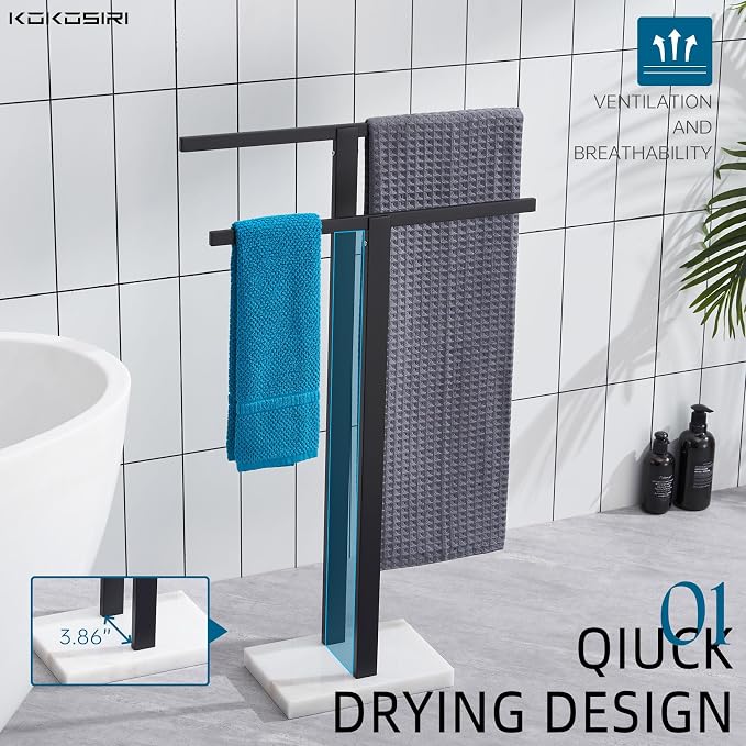 KOKOSIRI Bathroom Towel Rack 2-Tier Standing Towel Racks - Image 4