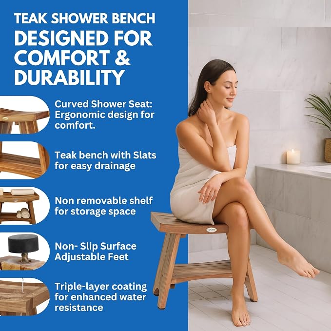 EcoDecors 24 Inch Serenity Teak Shower Bench – Waterproof Bathroom Seat - Image 3