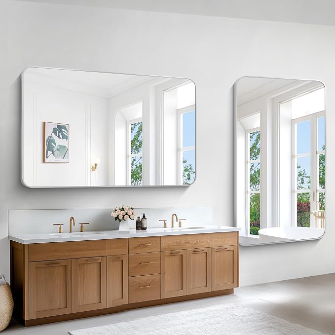 BONEWEI Silver Bathroom Mirror, 60x36 inch Wall Mirror - Image 3