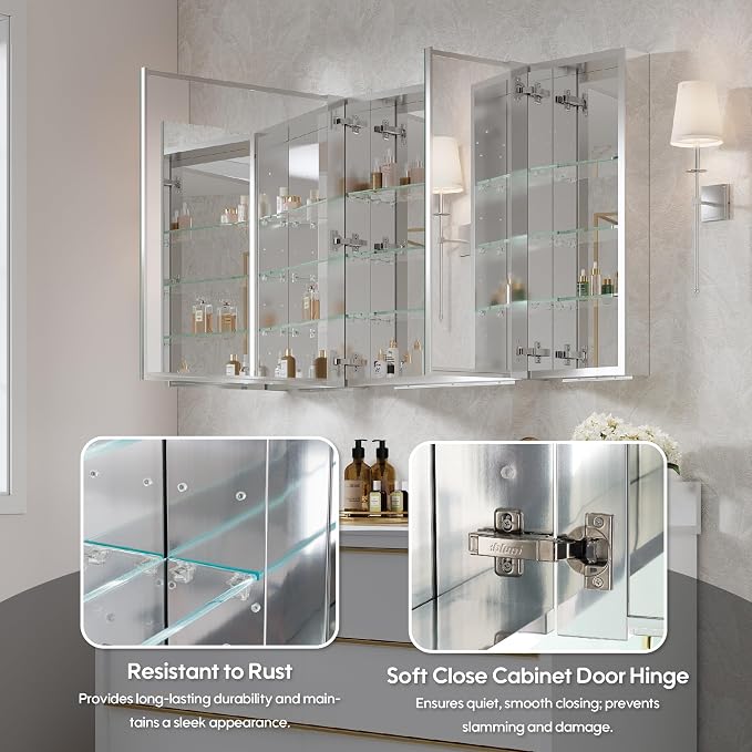 WELLFOR 48" x 30" Rectangle Medicine Cabinet Mirror, Surface Mount or Recessed - Image 4