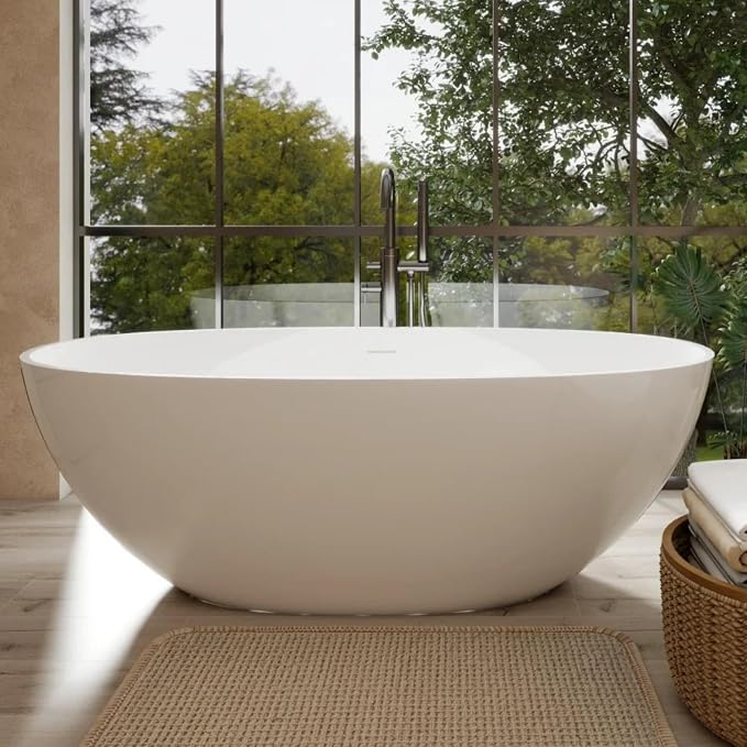 Abruzzo 65" Glossy White Freestanding Solid Surface Bathtub, Luxury Handcrafted by ABRUZZO