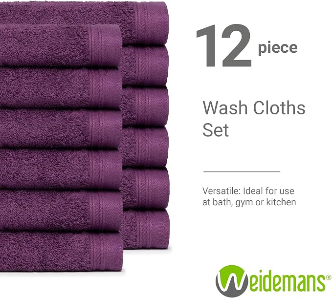 100% Cotton Washcloths Set 13” x 13” | Plum Towels | Set of 12 Ultra Soft and - Image 3