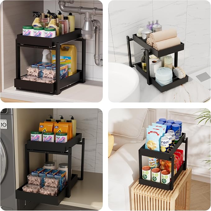 Bamboo Wood Under Sink Organizer 2 Pack, Pull Out Cabinet Organizer 2 Tier - Image 6
