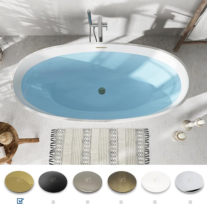 FerdY Tahiti 67" Freestanding Bathtub Elegant Oval Shape, Glossy White Double - Image 3