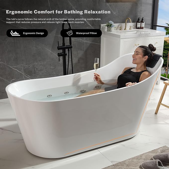 Empava Update Acrylic Whirlpool Bathtub, 67-Inch Freestanding Gracefully Oval - Image 4