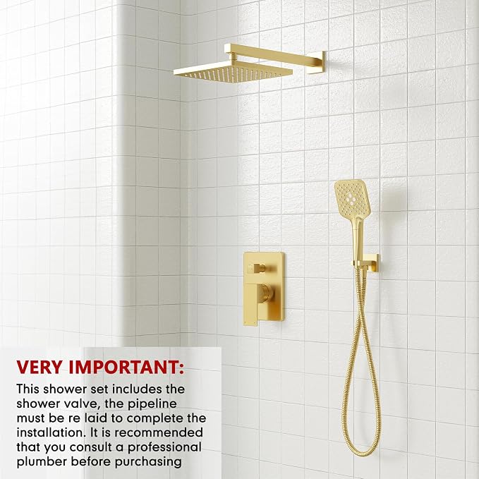 Gabrylly Shower System Gold, Wall Mounted Shower Faucet Set - Image 3