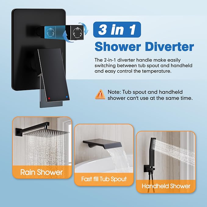 Shower System with Tub Spout, All Metal Tub Shower Faucet Set with 10'' Rain - Image 7