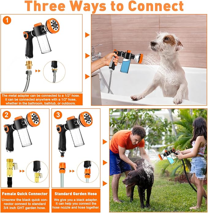 Dog Shower Attachment for Bathroom & Bathtub, 8 Sprayer Modes Dog Washing Hose - Image 6