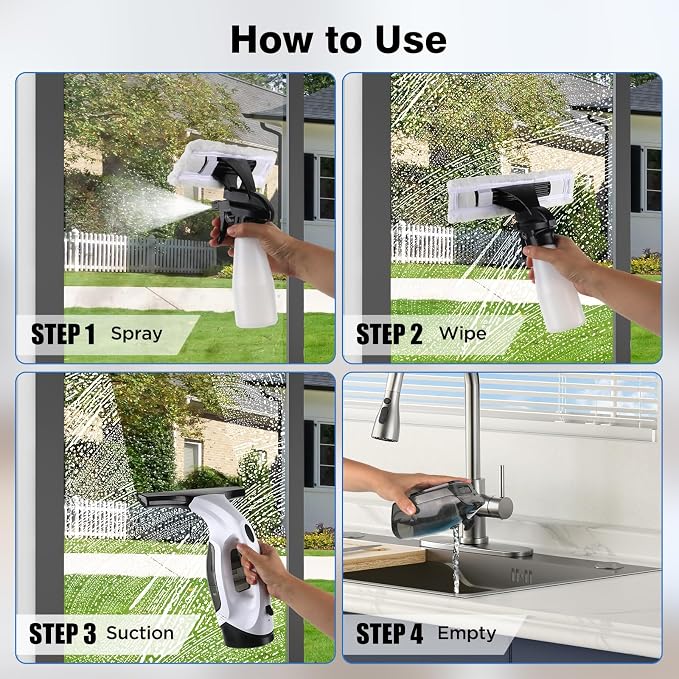 Window Vacuum Squeegee Cordless, 2000Pa Electric Window Cleaner Tool - Image 6