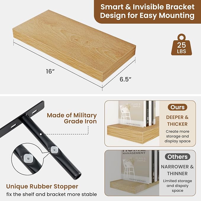 fuqing Floating Shelves for Wall, Wall Mounted Wood Floating Shelf - Image 3