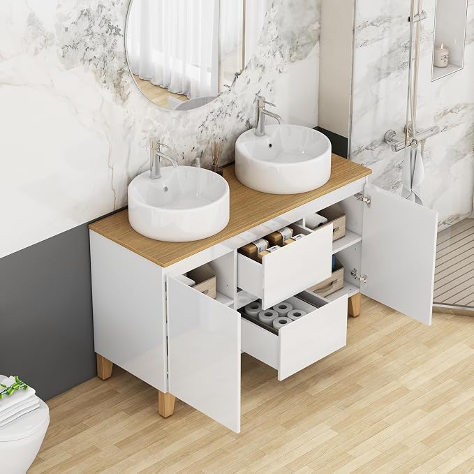 47-Inch Dounle Sink Bathroom Vanity, Freestanding Bathroom Vanities - Image 4