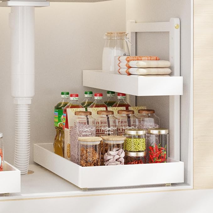 Bamboo Under Sink Organizer and Storage, 2 Tier Pull Out Cabinet Organizer by Unknown