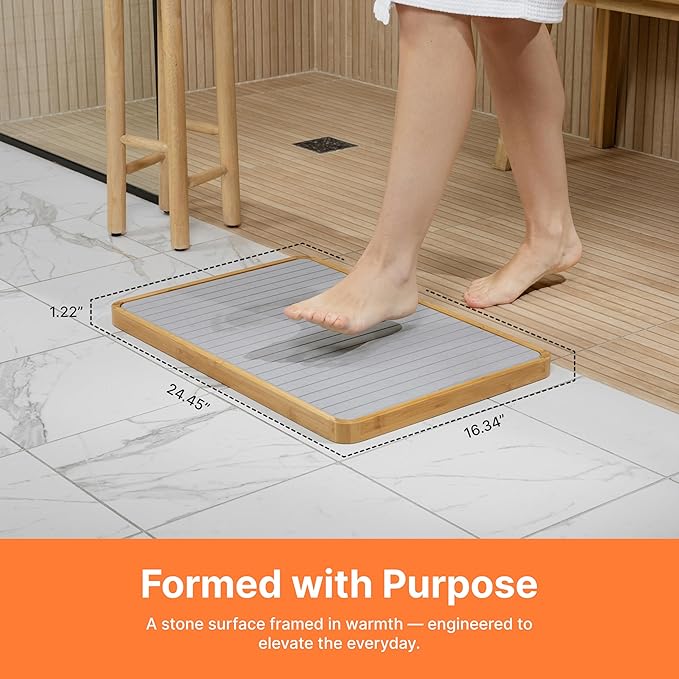 Stone Bath Mat with Bamboo Trim - Image 2