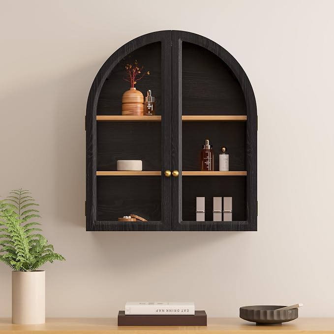 Small Arched Bathroom Wall Cabinet Modern Wooden Medicine Cabinet - Image 6