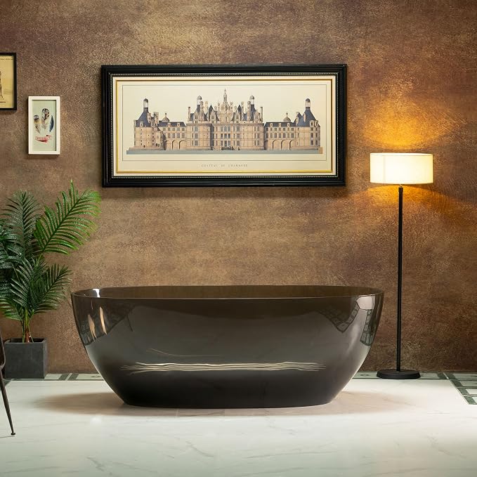 WOODBRIDGE 63" L x 28-3/8" W Transparent Gray Stone Resin Freestanding Soaking by WOODBRIDGE