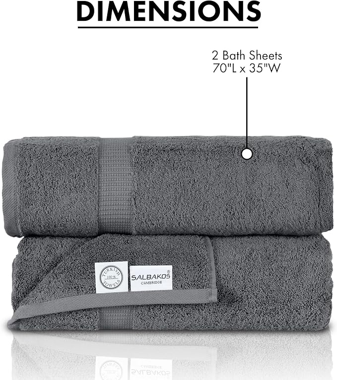 SALBAKOS 100% Turkish Cotton Extra Large Bath Sheet Set of 2 35x70 inch | - Image 8