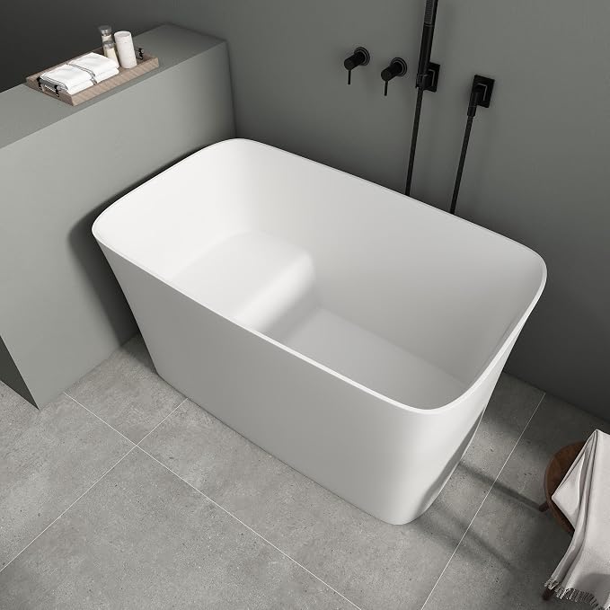 SJ Star&Jane 47" Solid Surface Freestanding Bathtub Japanese Soaking Tub Stone - Image 2