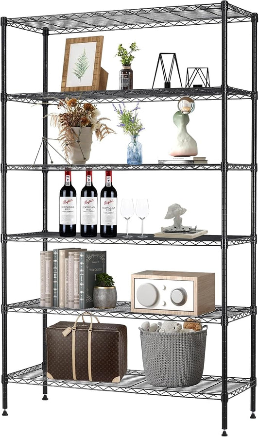 BestOffice | 6-Tier Wire Storage Shelves | 42x16x72 | Black | by BestOffice