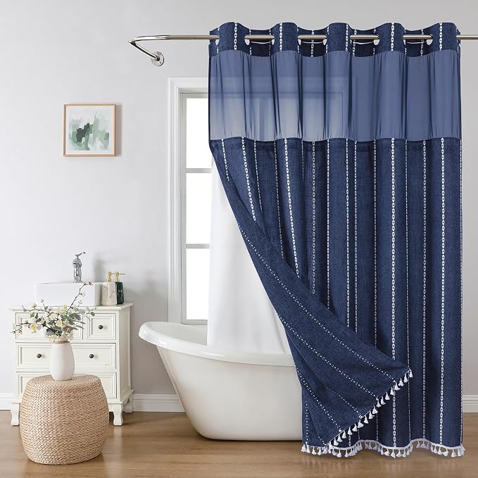No Hook Long Shower Curtain Set by EACHOPE
