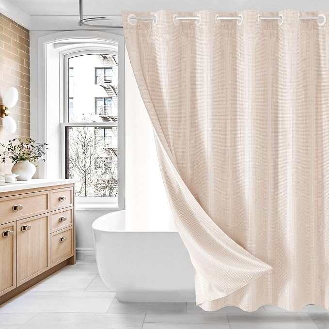 MitoVilla No Hooks Needed Extra Long Shower Curtain Liner Set by MitoVilla