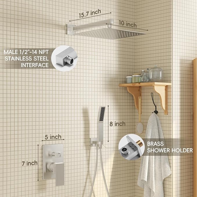 Brushed Nickel Shower System, Shower Faucet Set - Image 7