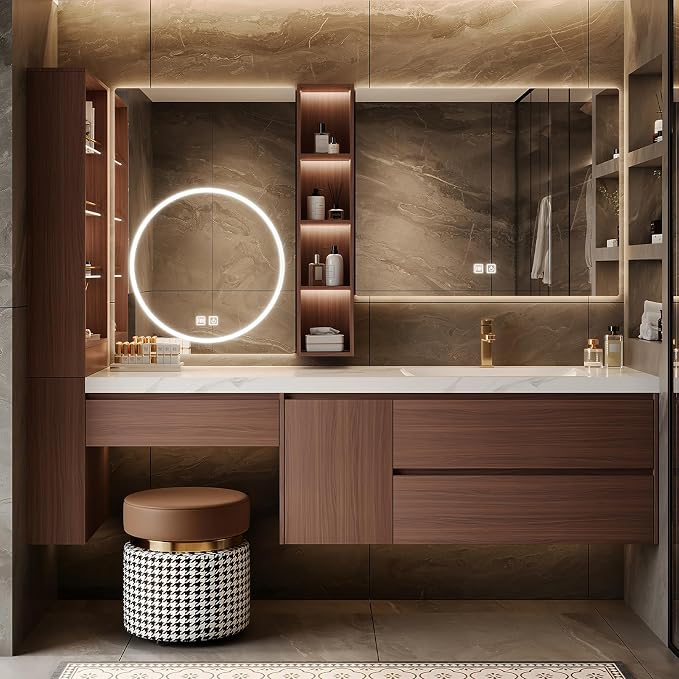 Floating Bathroom Vanity with Makeup Table, Single Sink Bathroom Vanity by LUTHXAY