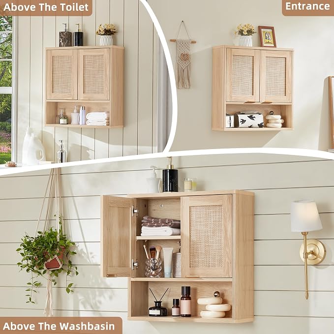 LEYAOYAO Rattan Bathroom Wall Cabinet, Boho Medicine Cabinet - Image 9