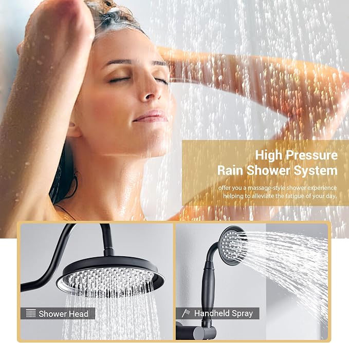 DASAN Matte Black Rain Shower System Antique Shower Faucet Complete Sets - Image 3
