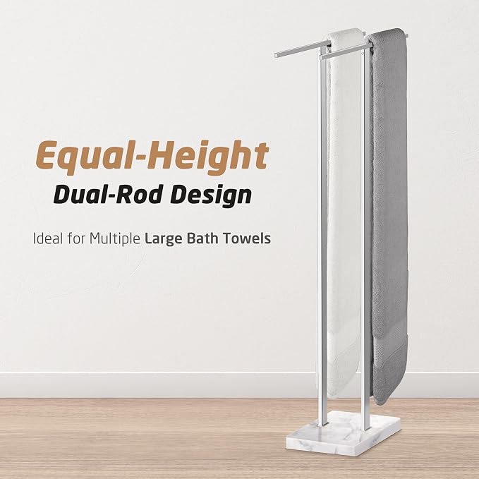 KES Standing Towel Rack with Marble Base, Fits Large Bath Towel, 18/8 Stainless - Image 3
