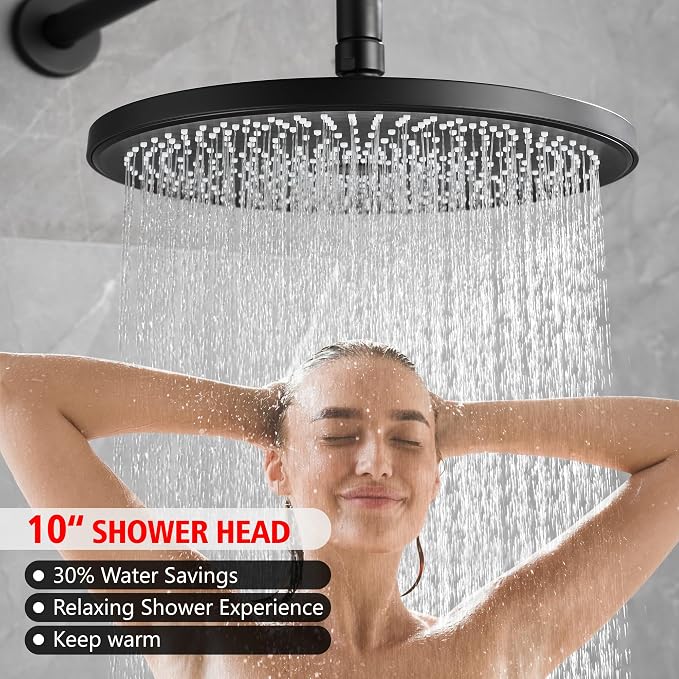 sumerain Matte Black Concealed Shower Faucet Set, Rain Shower System - Image 4