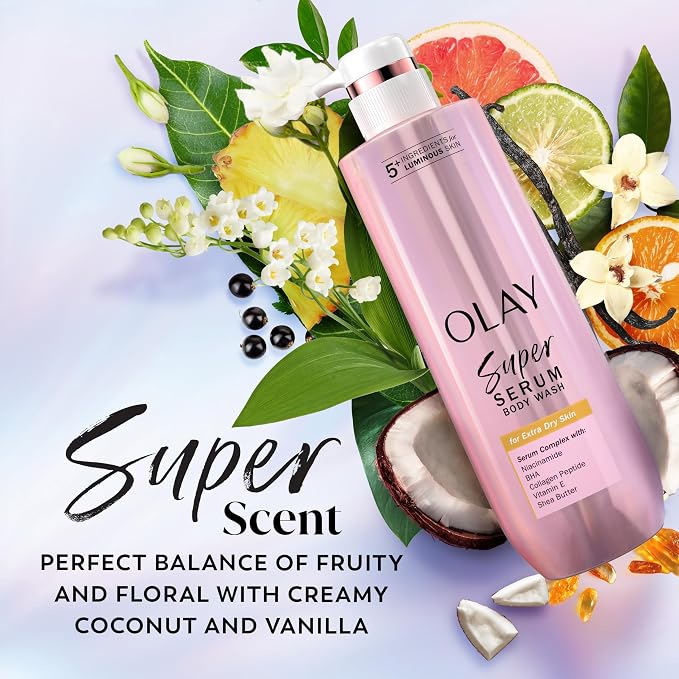 Olay Super Serum Body Wash for Extra Dry Skin, 24hr Long Lasting Hydration - Image 8