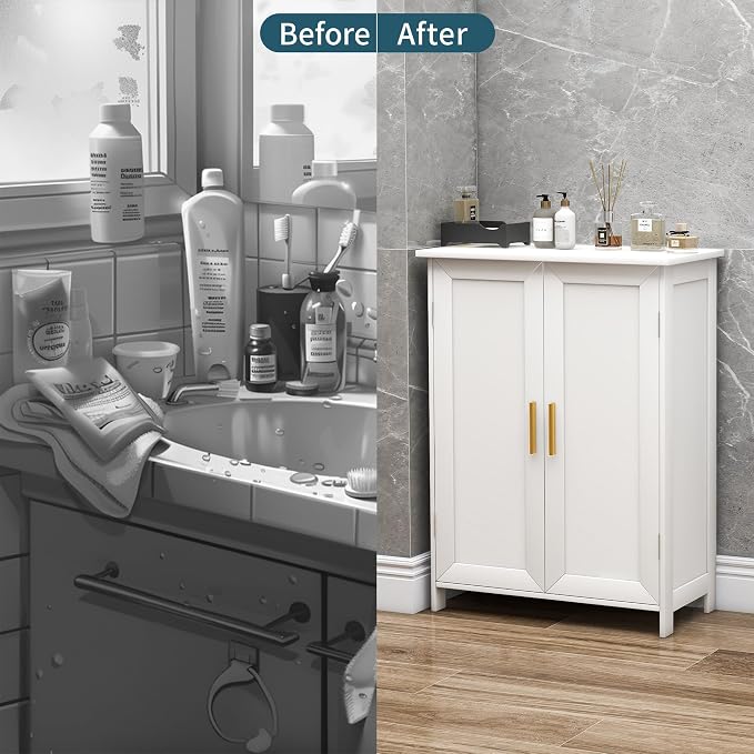 Bathroom Storage Floor Cabinet Freestanding Organizer - Image 5