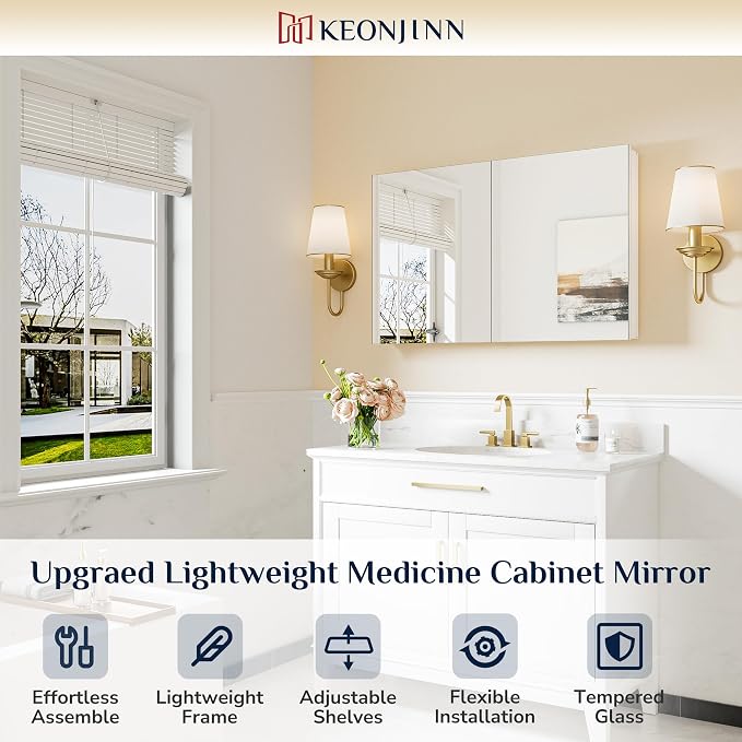 Keonjinn 40 x 26 Inch Medicine Cabinet, Assembly Required, Lightweight - Image 9