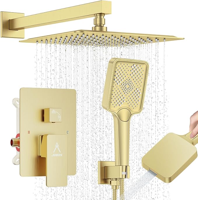 Shower System 10IN Modern Rain Brass Faucet Set by JQBQS