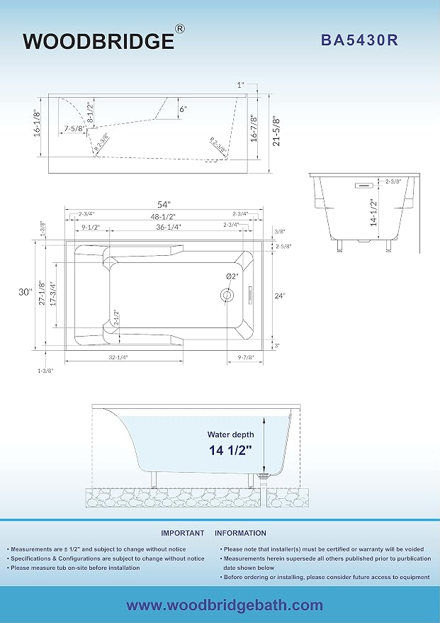 WOODBRIDGE 54" Acrylic Rectangular Alcove Soaking Bathtub in White - Image 7