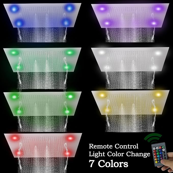 24x32 LED Dual Head Shower System 24"x32" Ceiling Mount Shower Head - Image 4