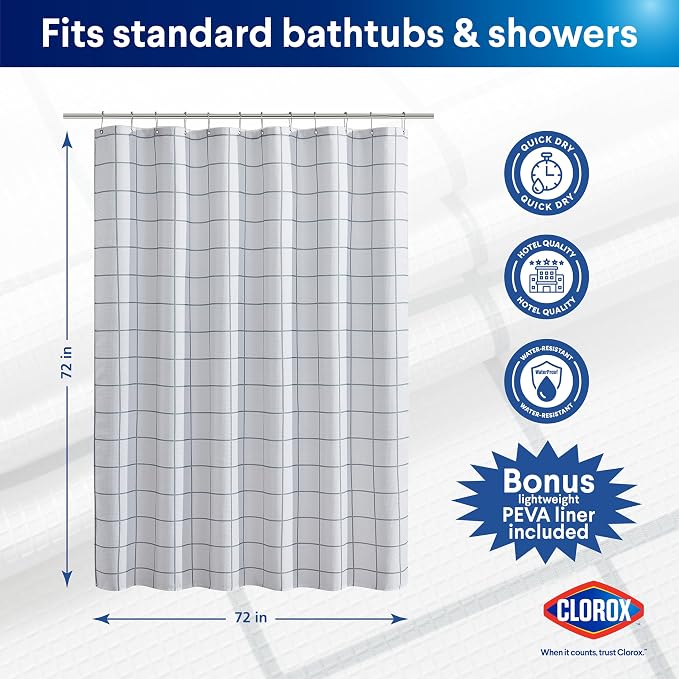 CLOROX Bathroom Waffle Windowpane Pattern Shower Curtain - Image 2