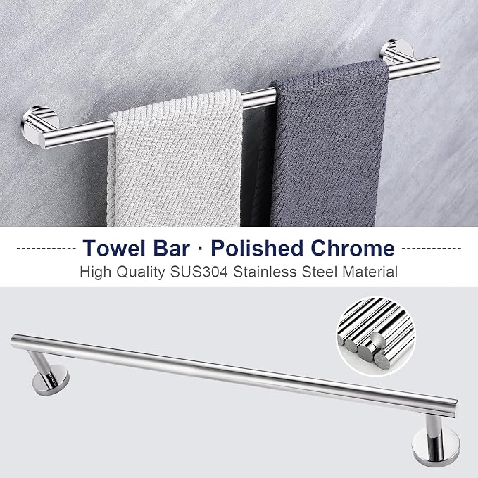 Lairuier Polished Chrome Bathroom Hardware Set, 10-Piece Towel Bar Set SUS304 - Image 2
