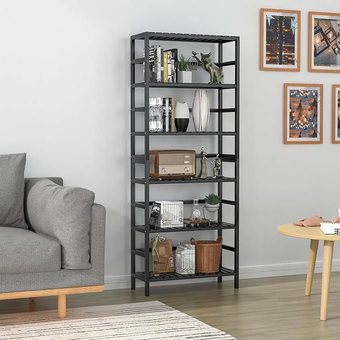 VASMIA 6-Tier Bamboo Shelf, Bamboo Storage Shelving Unit, Tall Bookcase - Image 2