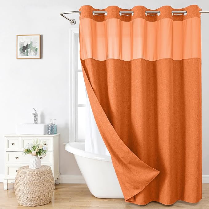 No Hooks Needed Linen Textured Shower Curtain by EACHOPE