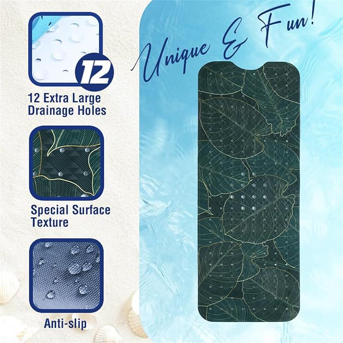 Palm Leaves Bathtub Mat Non Slip 40x16in Palm Leaf Extra Long Bath Mat - Image 3