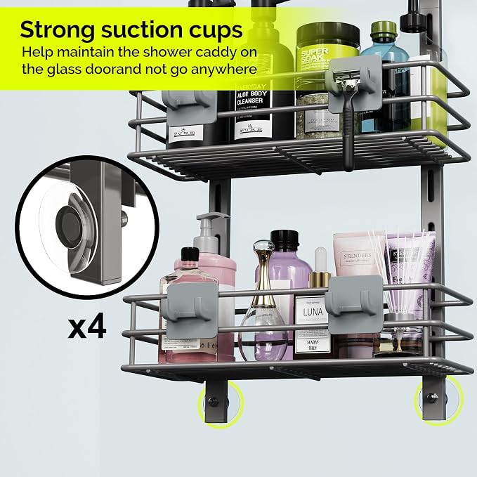 Orimade Over The Door Shower Caddy Adjustable 5 Tier Dark Grey, Bathroom - Image 6