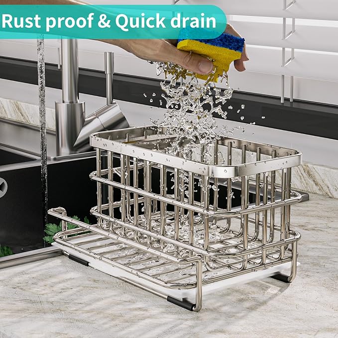 HapiRm Kitchen Sink Organizer, SUS304 Stainless Steel Rustproof Multifunctional - Image 3
