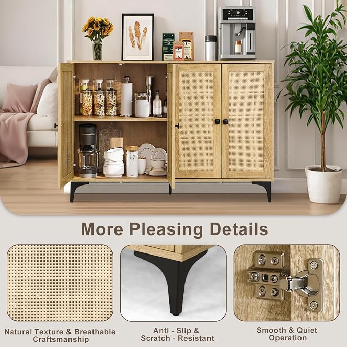 Rattan 2-Door Storage Cabinet Buffet - Image 4